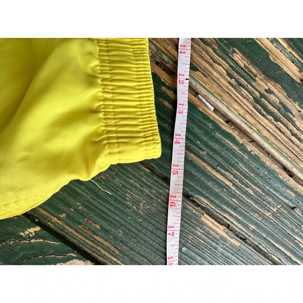 HEAT Swimwear Mens‎ Yellow Swim Trunks Blue Orange Stripe Mesh Lined Large